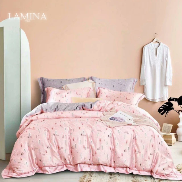 【LAMINA】加大 100%萊賽爾天絲枕套床包組-可愛多(粉)(花卉系列)♒70A001